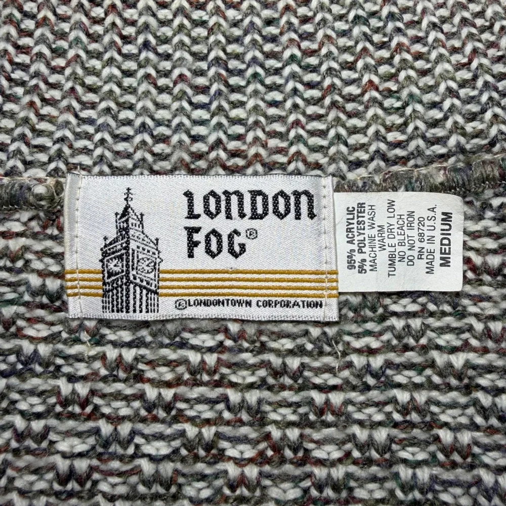 London Fog Vintage Men Medium Shawl Collar Cardigan Sweater Marled Knit USA Made